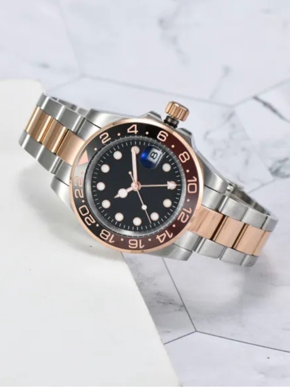 Two-Tone Stainless Steel men’s Watch with Black Dial
